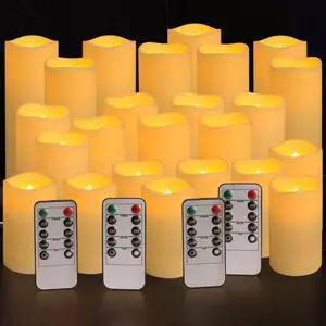 Set of 24 Waterproof Outdoor Flameless Candles, LED Candles with 4 Remote and Timer,(H 4" 5" 6" x D 2.2"),for Halloween Wedding Festiv Set of 24 Waterproof Outdoor Flameless Candles, LED Candles with 4 Remote and Timer,(H 4" 5" 6" x D 2.2"),for Halloween Wedding Festiv