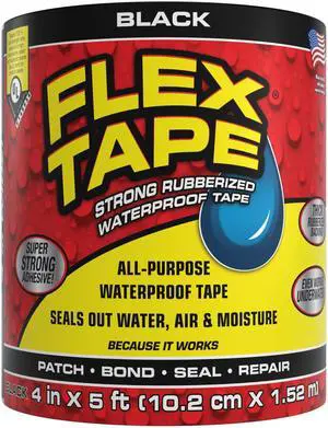 Original Thick Flexible Rubberized Waterproof Tape - Seal and Patch Leaks, Works Underwater, Indoor Outdoor - Home RV Roof Plumbing and Pool Repairs, Black, 4 in x 5 ft, Pack of 1 Original Thick Flexible Rubberized Waterproof Tape - Seal and Patch Leaks, Works Underwater, Indoor Outdoor - Home RV Roof Plumbing and Pool Repairs, Black, 4 in x 5 ft, Pack of 1