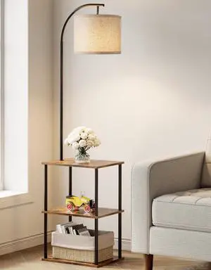 Floor Lamp with Table, Night Stand with Lamp, Narrow Side Table with 3CCT LED Bulb, Small Coffee Table, Modern End Table with Storage Shelves for Living Room Bedroom Home Décor Floor Lamp with Table, Night Stand with Lamp, Narrow Side Table with 3CCT LED Bulb, Small Coffee Table, Modern End Table with Storage Shelves for Living Room Bedroom Home Décor