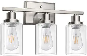 Bathroom Vanity Light Fixtures, 3 Light Wall Sconces Lighting with Clear Glass Shade, Brushed Nickel Wall Lights for Mirror, Kitchen, Living Room, Gallery, E26 Base (Bulbs Not Included) Bathroom Vanity Light Fixtures, 3 Light Wall Sconces Lighting with Clear Glass Shade, Brushed Nickel Wall Lights for Mirror, Kitchen, Living Room, Gallery, E26 Base (Bulbs Not Included)
