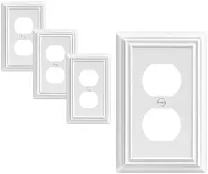 4 Pack White Outlet Cover Plate, White Metal Outlet Covers | 4.88"×3.13", Decorative Receptacle, Ideal for GFCI, Dimmer Switch, Toggle Switch 4 Pack White Outlet Cover Plate, White Metal Outlet Covers | 4.88"×3.13", Decorative Receptacle, Ideal for GFCI, Dimmer Switch, Toggle Switch