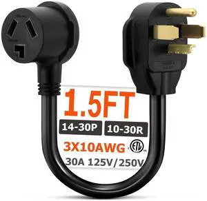1.5FT 3 Prong to 4 Prong Dryer Adapter, 4 Prong to 3 Prong Dryer Adapter | NEMA 14-30P Male to 10-30R Female, Dryer Cord Adapter 4 to 3 prong, STW 10AWG, 30A, 250V 1.5FT 3 Prong to 4 Prong Dryer Adapter, 4 Prong to 3 Prong Dryer Adapter | NEMA 14-30P Male to 10-30R Female, Dryer Cord Adapter 4 to 3 prong, STW 10AWG, 30A, 250V