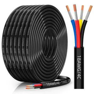 18 Gauge Wire, 18/4 Conductor Tinned Copper Electrical Wire, 30FT | Flexible, Waterproof, Flame Retardant, Low Voltage 18 AWG Stranded PVC 4 Wire Cable for Automotive, RV, Marine, RGB LED Strip 18 Gauge Wire, 18/4 Conductor Tinned Copper Electrical Wire, 30FT | Flexible, Waterproof, Flame Retardant, Low Voltage 18 AWG Stranded PVC 4 Wire Cable for Automotive, RV, Marine, RGB LED Strip