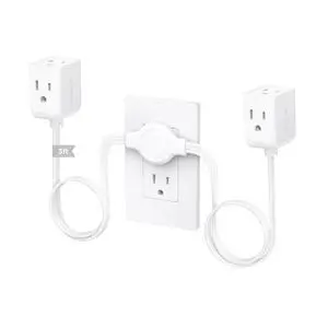 Split Extension Cord with Flat Wall Plug, Twin 3ft Each Side, White | Low-Profile Dual End 3 Outlets Extender, 1625W for Indoor Home Office, Behind Middle of Sofa Couch Bed TV Stand, Easy to Hide Split Extension Cord with Flat Wall Plug, Twin 3ft Each Side, White | Low-Profile Dual End 3 Outlets Extender, 1625W for Indoor Home Office, Behind Middle of Sofa Couch Bed TV Stand, Easy to Hide
