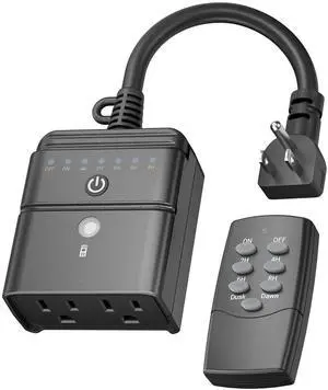 Outdoor Timer for Lights, 100FT Remote Control, 2 Grounded Outlets | Weatherproof Outdoor Use; Dusk-To-Dawn+2/4/6/8H Countdown; For String Lights, Pump, Fountain, 125V 15A 1/2HP, ETL Listed Outdoor Timer for Lights, 100FT Remote Control, 2 Grounded Outlets | Weatherproof Outdoor Use; Dusk-To-Dawn+2/4/6/8H Countdown; For String Lights, Pump, Fountain, 125V 15A 1/2HP, ETL Listed