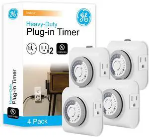 24Hour Plug-in Mechanical Timer Outlet, 2 Grounded Outlets, 4 Pack | Plug-in Control for Indoor Lighting, Lamps, Christmas Trees, Manual Override Switch, 30-Minute Intervals 24Hour Plug-in Mechanical Timer Outlet, 2 Grounded Outlets, 4 Pack | Plug-in Control for Indoor Lighting, Lamps, Christmas Trees, Manual Override Switch, 30-Minute Intervals