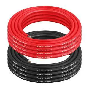 8 AWG Silicone Wire, 10 ft Red and 10 ft Black | Flexible fine-strand tinned copper cable with heat-resistant silicone insulation for batteries, RC and electronics wiring 8 AWG Silicone Wire, 10 ft Red and 10 ft Black | Flexible fine-strand tinned copper cable with heat-resistant silicone insulation for batteries, RC and electronics wiring