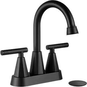 Matte Black Bathroom Faucets, Centerset Bathroom Sink Faucet 4 Inch | with Pop Up Drain and Supply Hoses, 2 Handle Stainless Steel Faucet for Vanity, RV, Farmhouse, 2 or 3 Hole Matte Black Bathroom Faucets, Centerset Bathroom Sink Faucet 4 Inch | with Pop Up Drain and Supply Hoses, 2 Handle Stainless Steel Faucet for Vanity, RV, Farmhouse, 2 or 3 Hole