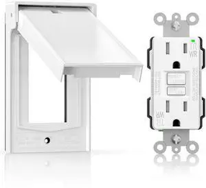 Outdoor GFCI Outlet with Cover, Weather Resistant GFCI Receptacle and Wall Plate, 15 Amp Self-Test GFI Electrical Outlet, Thinner Design Ground Fault Receptacle, UL Listed, Matte White, 1 Pack Outdoor GFCI Outlet with Cover, Weather Resistant GFCI Receptacle and Wall Plate, 15 Amp Self-Test GFI Electrical Outlet, Thinner Design Ground Fault Receptacle, UL Listed, Matte White, 1 Pack