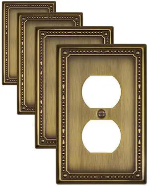 Switch Plates Outlet Covers, 4-Pack Antique Brass Metal Wall Plates | Midsize Beaded Duplex Outlet Cover for Electrical Outlets, Light Switches, Great for Any Room Update and Remodel Switch Plates Outlet Covers, 4-Pack Antique Brass Metal Wall Plates | Midsize Beaded Duplex Outlet Cover for Electrical Outlets, Light Switches, Great for Any Room Update and Remodel