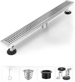 Shower Drain, Modern Linear Shower Drain 24 Inch (Brushed Nickel) | 304 Stainless Steel Shower Floor Drain, Rectangular Shower Drain, with Grate Removable, Leveling Feet, for Bathroom, Kitchen Shower Drain, Modern Linear Shower Drain 24 Inch (Brushed Nickel) | 304 Stainless Steel Shower Floor Drain, Rectangular Shower Drain, with Grate Removable, Leveling Feet, for Bathroom, Kitchen