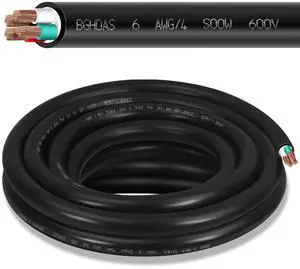 6ft 6/4 6 AWG Portable SOOW Cable (4 Conductor) - SOOW 600V 6 Gauge Electric Wire for Motor Lead, Welder, Generator, Portable Lights, RV/EV Car Chargers and Machinery - 6 Feet Electrical So Cord 6ft 6/4 6 AWG Portable SOOW Cable (4 Conductor) - SOOW 600V 6 Gauge Electric Wire for Motor Lead, Welder, Generator, Portable Lights, RV/EV Car Chargers and Machinery - 6 Feet Electrical So Cord