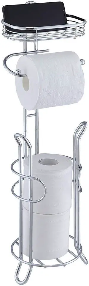 Bathroom Heavyweight Toilet Tissue Paper Roll Storage Holder Stand with Reserve and Shelve, The Reserve Area Has Enough Space to Store Mega Rolls. (Chrome) Bathroom Heavyweight Toilet Tissue Paper Roll Storage Holder Stand with Reserve and Shelve, The Reserve Area Has Enough Space to Store Mega Rolls. (Chrome)