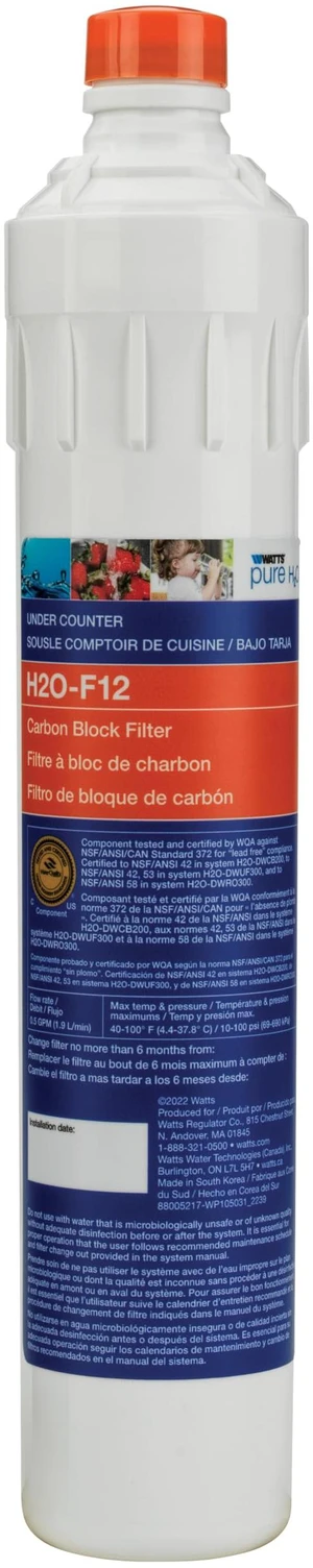 H2O-F12 Pure H2O 5-Micron Carbon Block Replacement Filter Fits H2O-Dwcb200 H2O-Dwuf300 and H2O-Dwro300 Reduces Chlorine Taste and Odor Push Button Release 2000 Gallons Lifespan H2O-F12 Pure H2O 5-Micron Carbon Block Replacement Filter Fits H2O-Dwcb200 H2O-Dwuf300 and H2O-Dwro300 Reduces Chlorine Taste and Odor Push Button Release 2000 Gallons Lifespan