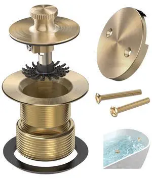 Champagne Brushed Gold Bronze Bathtub Drain, Hair Catcher and 2-Hole Overflow Faceplate, 11.5/16 UNC, Lift and Turn Bathtub Drain Replacement, Tub Drain Stopper Champagne Brushed Gold Bronze Bathtub Drain, Hair Catcher and 2-Hole Overflow Faceplate, 11.5/16 UNC, Lift and Turn Bathtub Drain Replacement, Tub Drain Stopper