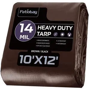 Tarp 10x12 FT Heavy Duty Waterproof 14 Mil Brown | Thick Plastic Tarp, UV Resistant, Grommets Every 23.6", Tear & Fade Resistant, Reinforced Edges for Outdoor Pool, Camp & Tent Tarp 10x12 FT Heavy Duty Waterproof 14 Mil Brown | Thick Plastic Tarp, UV Resistant, Grommets Every 23.6", Tear & Fade Resistant, Reinforced Edges for Outdoor Pool, Camp & Tent