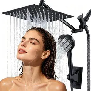 Peicuai Shower Head Combo, 10-Inch High-Pressure Rainfall Shower Head with 11-Inch Adjustable Extension Arm, 5-Setting Matte Black Handheld Shower with Long Hose, Powerful Spray for Low Water Pressure Peicuai Shower Head Combo, 10-Inch High-Pressure Rainfall Shower Head with 11-Inch Adjustable Extension Arm, 5-Setting Matte Black Handheld Shower with Long Hose, Powerful Spray for Low Water Pressure
