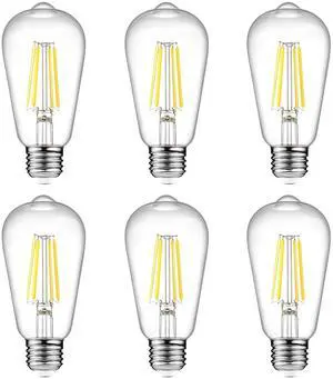 Vintage LED Edison Bulbs, 6W, Equivalent 60W, Non-Dimmable, High Brightness Cool White 4000K, ST58 Antique LED Filament Bulbs with 80+ CRI, E26 Medium Base, Clear Glass, Pack of 6 Vintage LED Edison Bulbs, 6W, Equivalent 60W, Non-Dimmable, High Brightness Cool White 4000K, ST58 Antique LED Filament Bulbs with 80+ CRI, E26 Medium Base, Clear Glass, Pack of 6
