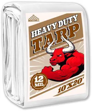 10x20 Feet 12mil Waterproof Tarp Heavy Duty UV Resistant White 10x20 Feet 12mil Waterproof Tarp Heavy Duty UV Resistant White