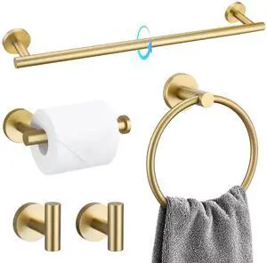 5 Piece Bathroom Accessories Set Brushed Gold Bathroom Hardware Set 23.6 Inch Bath Towel Bar Set SUS304 Stainless Steel Towel Rack Set 5 Piece Bathroom Accessories Set Brushed Gold Bathroom Hardware Set 23.6 Inch Bath Towel Bar Set SUS304 Stainless Steel Towel Rack Set