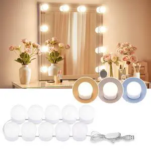 LED Vanity Lights for Mirror, Hollywood Style 10 Dimmable Bulbs | Adjustable Color & Brightness, USB Cable, Mirror Lights Stick on for Makeup Table Dressing Room Mirror LED Vanity Lights for Mirror, Hollywood Style 10 Dimmable Bulbs | Adjustable Color & Brightness, USB Cable, Mirror Lights Stick on for Makeup Table Dressing Room Mirror
