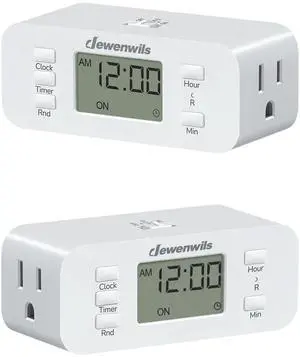 2Pack 24 Hour Programmable Digital Timer Outlet with 2 Outlets | 3 ON/Off Settings, 125V/15A Resistive/1000W Tungsten, 3 Prong Light Timer for Lamp, Fan, Aquarium, ecorations, Reptile Tanks 2Pack 24 Hour Programmable Digital Timer Outlet with 2 Outlets | 3 ON/Off Settings, 125V/15A Resistive/1000W Tungsten, 3 Prong Light Timer for Lamp, Fan, Aquarium, ecorations, Reptile Tanks