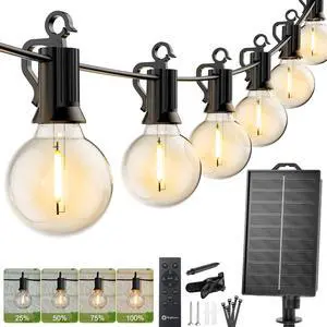 58FT Solar String Lights Outdoor, IP65 Waterproof, Remote, Timer | Patio Lights with 17 LED Shatterproof Bulbs, 3 Light Modes, Dimmable, Outside Light for Backyard Porch Yard Party Xmas Decor 58FT Solar String Lights Outdoor, IP65 Waterproof, Remote, Timer | Patio Lights with 17 LED Shatterproof Bulbs, 3 Light Modes, Dimmable, Outside Light for Backyard Porch Yard Party Xmas Decor