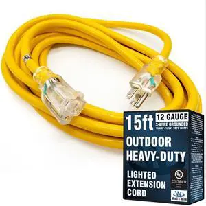 15 ft Outdoor Extension Cord Waterproof - 12 Gauge Heavy Duty Extension Cord 15 ft - Lighted Outdoor Extension Cords - Watts Wire - 15' Grounded - extensiones electricas 15 ft Outdoor Extension Cord Waterproof - 12 Gauge Heavy Duty Extension Cord 15 ft - Lighted Outdoor Extension Cords - Watts Wire - 15' Grounded - extensiones electricas