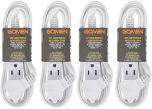 6 Feet Indoor Extension Cord with 3 Outlets, AWG 16/3 Angled Flat Plug Power Strip, 3 Prong Grounded, 13 Amps - 1625 Watts - 125 VAC, White, 4 Pack 6 Feet Indoor Extension Cord with 3 Outlets, AWG 16/3 Angled Flat Plug Power Strip, 3 Prong Grounded, 13 Amps - 1625 Watts - 125 VAC, White, 4 Pack