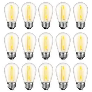 LED S14 Replacement Light Bulbs for Outdoor String Lights, 1W Shatterproof Edison Light Bulbs for Outside Patio Garden, E26 Standard Base, Dimmable, 2200K Warm White, 15 Pack LED S14 Replacement Light Bulbs for Outdoor String Lights, 1W Shatterproof Edison Light Bulbs for Outside Patio Garden, E26 Standard Base, Dimmable, 2200K Warm White, 15 Pack