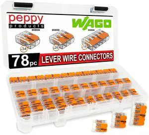 WAGO 221 Lever Nuts 78pc Compact Splicing Wire Connector Assortment with Case. Includes 221-412, 221-413, 221-415 WAGO 221 Lever Nuts 78pc Compact Splicing Wire Connector Assortment with Case. Includes 221-412, 221-413, 221-415