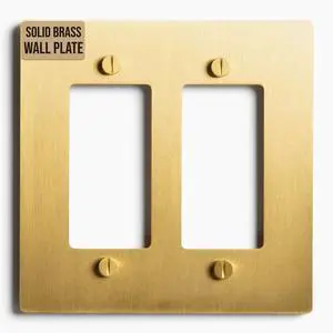 SELECT 2-Gang Solid Brass Wall Plate Cover, Satin Brass Finish | Electrical Receptacle Outlet Faceplate, GFI/Rocker Decorator Light Switch Cover SELECT 2-Gang Solid Brass Wall Plate Cover, Satin Brass Finish | Electrical Receptacle Outlet Faceplate, GFI/Rocker Decorator Light Switch Cover