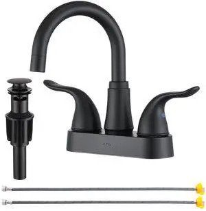 Bathroom Sink Faucet 2 or 3 Hole Matte Black Centerset 4 Inch | Bathroom Faucet 2 Handle Plating Over ABS Plastic Non-Metallic Lavatory Bathroom Faucet with Pop up Drain Water Supply Hoses Bathroom Sink Faucet 2 or 3 Hole Matte Black Centerset 4 Inch | Bathroom Faucet 2 Handle Plating Over ABS Plastic Non-Metallic Lavatory Bathroom Faucet with Pop up Drain Water Supply Hoses