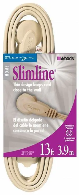 Slimline 16/3 Flat Plug Extension Cord, 8ft, Beige, 2255 Slimline 16/3 Flat Plug Extension Cord, 8ft, Beige, 2255
