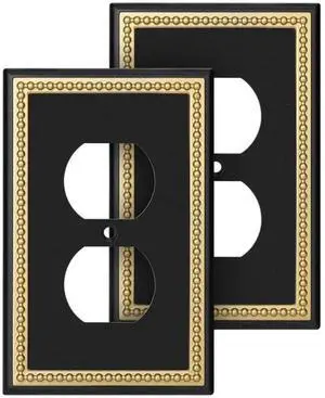 Pearled Frame Decorative Wall Plate Switch Plate Outlet Cover (Single Duplex 2PK, Black & Dark Golden) Pearled Frame Decorative Wall Plate Switch Plate Outlet Cover (Single Duplex 2PK, Black & Dark Golden)