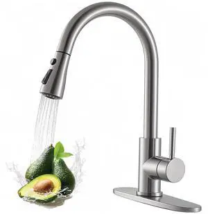 Kitchen Faucet with Pull Down Sprayer, Brushed Nickel | Lead-Free NSF Certified, 3-Mode Sprayer, 304 Stainless Steel, Single Handle Faucet, 1 or 3 Hole for Farmhouse RV Laundry Bar Kitchen Faucet with Pull Down Sprayer, Brushed Nickel | Lead-Free NSF Certified, 3-Mode Sprayer, 304 Stainless Steel, Single Handle Faucet, 1 or 3 Hole for Farmhouse RV Laundry Bar