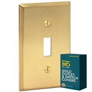 Brass Deco Collection Gold 1-Gang Toggle Light Switch Plate Standard Size 4.5" x 2.75" Flip Switch, Heavy-Gauge Decorative Wall Plate Covers, Modern Luxury Premium Metal Cover Brass Deco Collection Gold 1-Gang Toggle Light Switch Plate Standard Size 4.5" x 2.75" Flip Switch, Heavy-Gauge Decorative Wall Plate Covers, Modern Luxury Premium Metal Cover