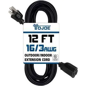 Indoor Outdoor Extension Cord, 3 Prong 13A Weatherproof Power Cord, 16 Gauge Heavy Duty 12 ft Black Extension Cord for Garage, Garden and Home, 16/3 SJTW UL Certified Indoor Outdoor Extension Cord, 3 Prong 13A Weatherproof Power Cord, 16 Gauge Heavy Duty 12 ft Black Extension Cord for Garage, Garden and Home, 16/3 SJTW UL Certified