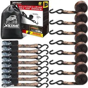 8-Pack Ratchet Tie Down Straps, 1"x10 FT, 900LB, Camouflage | Coated S-hook Securing Cargo lashing Straps for UTV, ATV, Pickup,Truck, Moving Appliances, Lawn Equipment 8-Pack Ratchet Tie Down Straps, 1"x10 FT, 900LB, Camouflage | Coated S-hook Securing Cargo lashing Straps for UTV, ATV, Pickup,Truck, Moving Appliances, Lawn Equipment