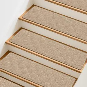 15 Pcs Stair Treads Non-Slip for Wooden Steps, 8"x30" Beige | Indoor Stair Runner for Kids, Elders & Pets, Washable Polyester Carpet Stair Treads with Peel & Stick Reusable TPE Backing 15 Pcs Stair Treads Non-Slip for Wooden Steps, 8"x30" Beige | Indoor Stair Runner for Kids, Elders & Pets, Washable Polyester Carpet Stair Treads with Peel & Stick Reusable TPE Backing