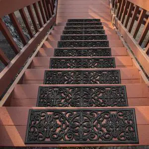 Outdoor Rubber Stair Treads Scroll Classic Heavy-Duty Non-Slip Stair Mats Best Grip on Concrete, Brick & Textured Step Fastening Recommended for Wooden & RV Steps, Pack of 5 Outdoor Rubber Stair Treads Scroll Classic Heavy-Duty Non-Slip Stair Mats Best Grip on Concrete, Brick & Textured Step Fastening Recommended for Wooden & RV Steps, Pack of 5