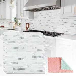 20 Sheets Peel and Stick Backsplash for Kitchen, White Marble with Metal Silver Look Stick on Tile Upgrade Your Kitchen Backsplash, RV, Fireplace 20 Sheets Peel and Stick Backsplash for Kitchen, White Marble with Metal Silver Look Stick on Tile Upgrade Your Kitchen Backsplash, RV, Fireplace