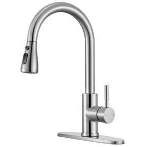 Kitchen Faucets with Pull Down Sprayer, Brushed Nickel High Arc Single Handle Stainless Steel Kitchen Sink Faucet for 1 or 3 Hole, Ideal for Farmhouse RV Laundry Bar Camper & Commercial Kitchen Faucets with Pull Down Sprayer, Brushed Nickel High Arc Single Handle Stainless Steel Kitchen Sink Faucet for 1 or 3 Hole, Ideal for Farmhouse RV Laundry Bar Camper & Commercial