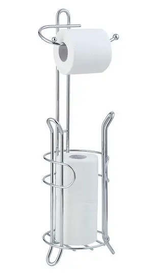 Freestanding Toilet Paper Holder with Storage Holds 3 Spare Rolls, Heavy-Duty Steel, Chrome Finish, Easy Assembly, Space-Saving Bathroom Organizer Freestanding Toilet Paper Holder with Storage Holds 3 Spare Rolls, Heavy-Duty Steel, Chrome Finish, Easy Assembly, Space-Saving Bathroom Organizer