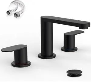 Matte Black Bathroom Faucet 3 Hole 8 Inch Widespread Sink Faucets | Vanity Faucets with Pop-up Drain and Supply Lines, 360° Swivel Spout 2-Handle Sink Faucet Taps for Washstands for Bath Matte Black Bathroom Faucet 3 Hole 8 Inch Widespread Sink Faucets | Vanity Faucets with Pop-up Drain and Supply Lines, 360° Swivel Spout 2-Handle Sink Faucet Taps for Washstands for Bath