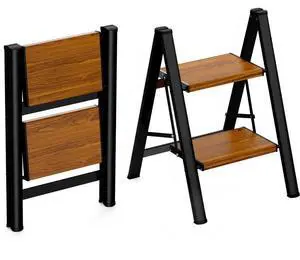 Step Ladder, Lightweight Aluminum Folding Step Stool | Anti-Slip Wide Pedal, 330lbs Capacity Step Ladder for Household Kitchen Office, BlackWoodgrain Step Ladder, Lightweight Aluminum Folding Step Stool | Anti-Slip Wide Pedal, 330lbs Capacity Step Ladder for Household Kitchen Office, BlackWoodgrain