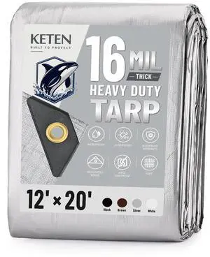 Tarps Heavy Duty Waterproof 12x20 Feet, Extra Thick 16 Mil (Silver) | Tear & Fade Resistant, UV Blocking, Outdoor Tarp with Reinforced Grommets for Roof, Camping, Patio, Pool, Boat Tarps Heavy Duty Waterproof 12x20 Feet, Extra Thick 16 Mil (Silver) | Tear & Fade Resistant, UV Blocking, Outdoor Tarp with Reinforced Grommets for Roof, Camping, Patio, Pool, Boat