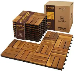 9-Piece Acacia Wood Interlocking Deck Tiles, Golden Teak Crossed | 12-Slat Cross Drainage, Non-Slip Grip, 490 lb Capacity, Protective Oil-Rubbed Finish, Flat-Surface Install, Patio Ready 9-Piece Acacia Wood Interlocking Deck Tiles, Golden Teak Crossed | 12-Slat Cross Drainage, Non-Slip Grip, 490 lb Capacity, Protective Oil-Rubbed Finish, Flat-Surface Install, Patio Ready