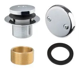 Tip-Toe Bathtub Drains Trim Set with Two-Hole Overflow Faceplate, Replacement Bath Drain Trim Kit with 2-Hole Overflow Faceplate and Universal Fine/Coarse Thread (Chrome Plated) Tip-Toe Bathtub Drains Trim Set with Two-Hole Overflow Faceplate, Replacement Bath Drain Trim Kit with 2-Hole Overflow Faceplate and Universal Fine/Coarse Thread (Chrome Plated)