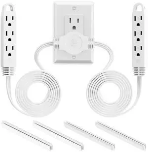 12 FT Twin Extension Cord Power Strip, 3 Prong Flat Plug, White 12 FT Twin Extension Cord Power Strip, 3 Prong Flat Plug, White
